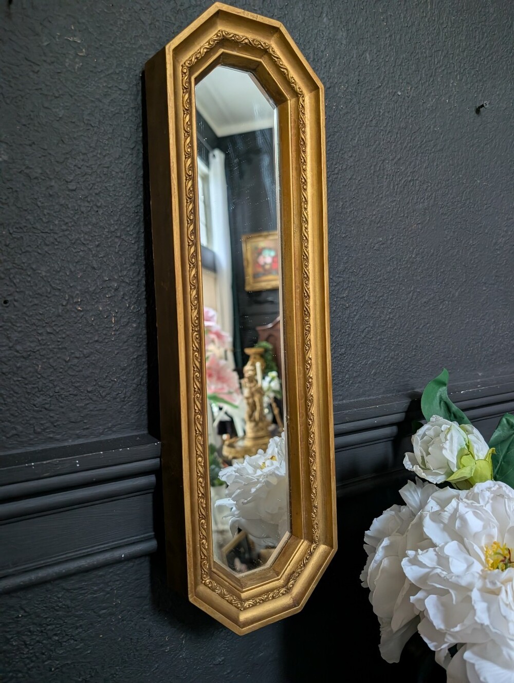 Vintage HOMCO Gold Ornate Tone Plastic Frame Octagonal Wall Mirror 17.75"